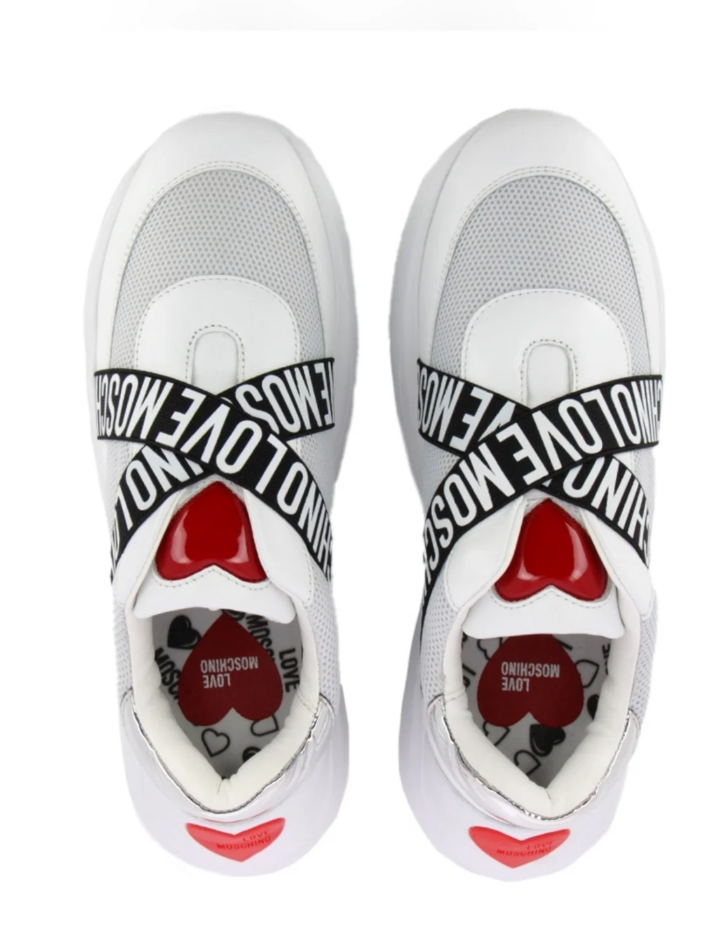 Love Moschino White Logo Band Mesh Sneakers Crisscross Chunky Running Shoes 9 - Picture 13 of 16